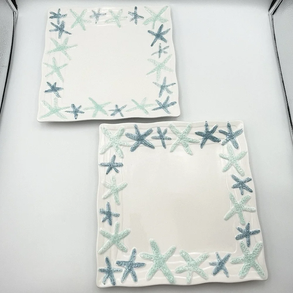 Coastal Home Cape Coral Starfish Square Dinner Plates 10.75